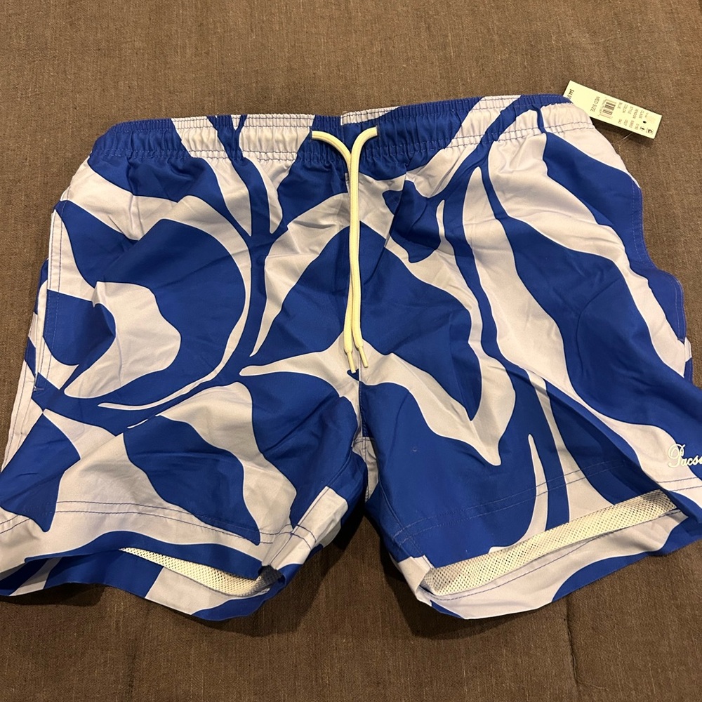PacSun Blue and White Patterned Swim Trunks